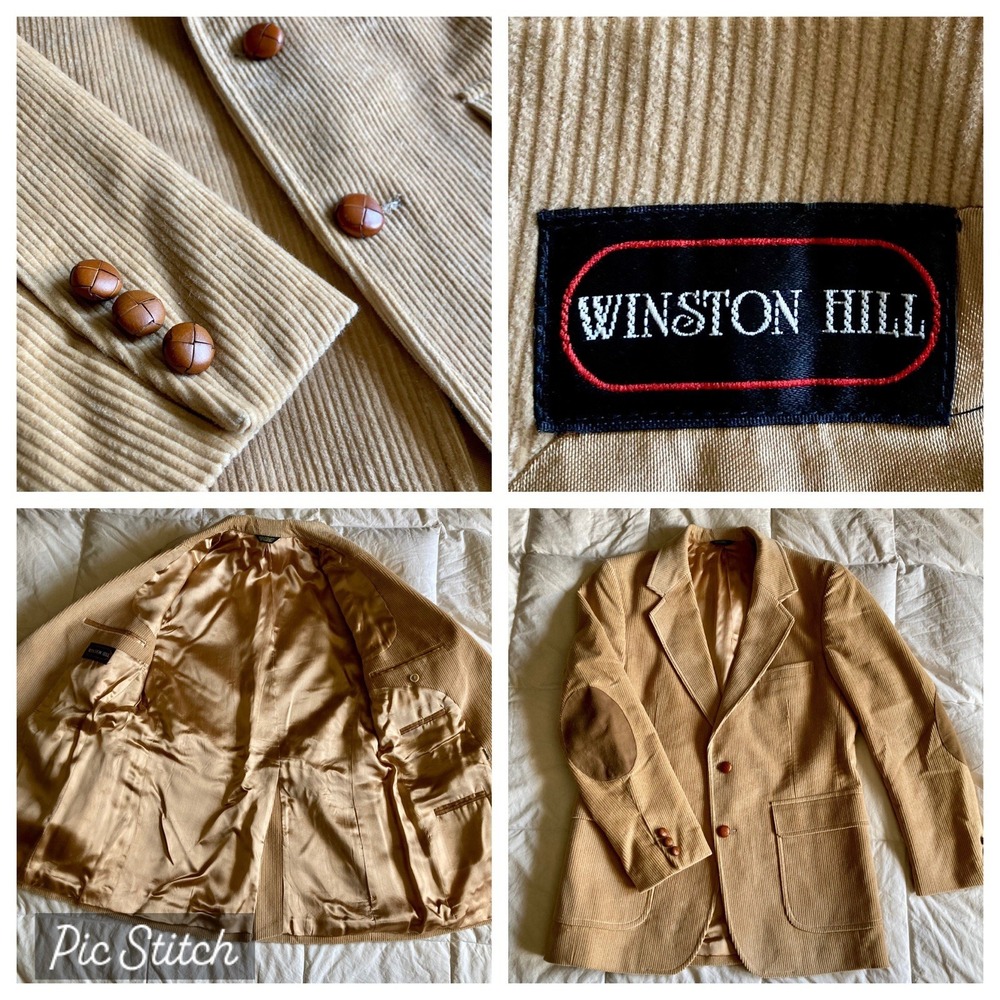 Winston Hill Corduroy Sport Coat Mens 40 Patch Elbow Leather Button Tan Academia